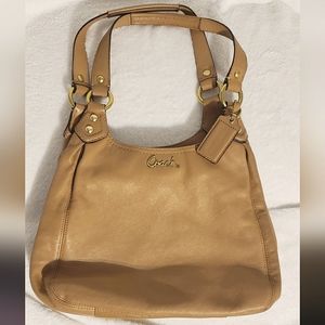 Coach F21926 Ashley Leather Hobo Handbag Shoulder Bag.  Tan w/Purple lining.